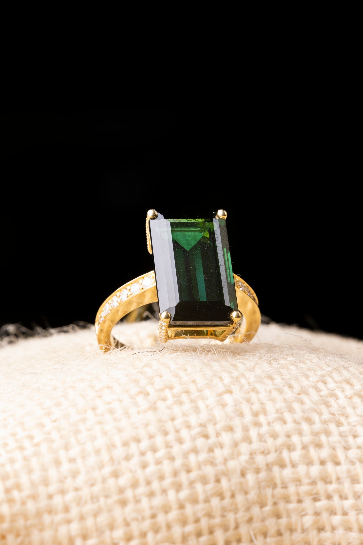 Green tourmaline ring with diamonds